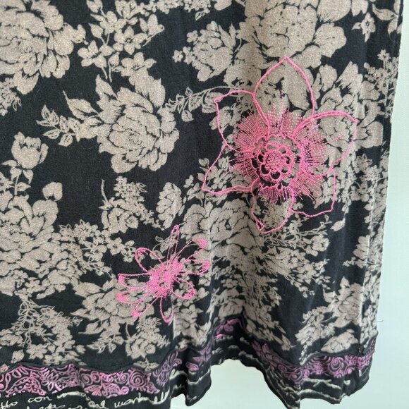 Desigual Dress Y2K Cotton Floral Stitching Rhinestones Metallic Print Large - Picture 14 of 16